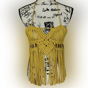 Yellow handmade macrame halter top